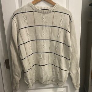 Bill Blass Cream and Blue Crewneck Sweater